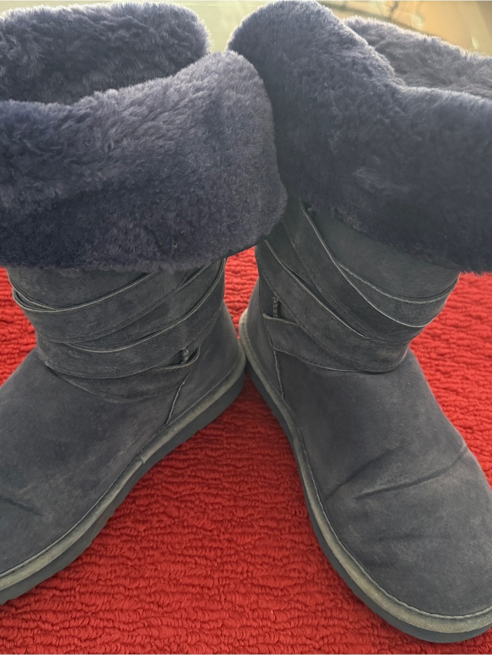 Lamo Navy Suede Fur-Cuff Ankle Boots